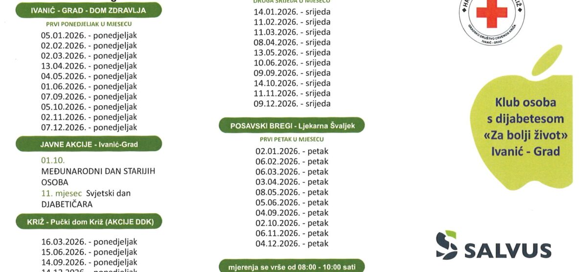 Klub osoba s dijabetesom “Za bolji život” raspored