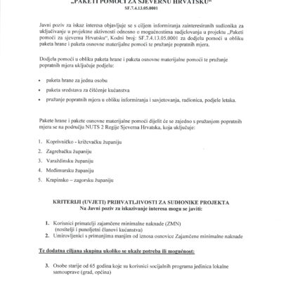 JAVNI POZIV “Paketi pomoći za sjevernu Hrvatsku”